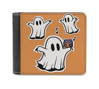 Jubonexis Cute Cartoon Ghosts Dancing Minimal Soft PU Leather Bifold Wallet, Coin Purse Credit Pass Case, Durable Card-Holder Slim Billfold for Men Woman Money Storage