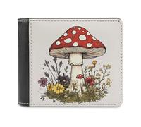 Jubonexis Cute Cartoon Mushroom Soft PU Leather Bifold Wallet, Coin Purse Credit Pass Case, Durable Card-Holder Slim Billfold for Men Woman Money Storage