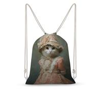 Jubonexis Cute Cat in A Dress Hat Victorian Style Drawstring Backpack Canvas String Bag Lightweight Sports Gym Bag for Men Women