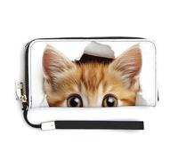 Jubonexis Cute Cat Peeking Out of A Hole PU Leather Clutch Long Bifold Wallet, Coin Purse Credit Pass Case, Durable Card-Holder Money Storage for Women Men
