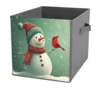 Jubonexis Cute Christmas Snowman Red Bird Cube Storage Bins Storage Cubes Foldable Decorative Fabric Storage Baskets Home Organizers with Handles for Shelves,Closet, 27x27 CM