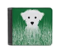 Jubonexis Cute Dog Hiding in The Grass Soft PU Leather Bifold Wallet, Coin Purse Credit Pass Case, Durable Card-Holder Slim Billfold for Men Woman Money Storage