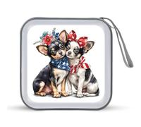Jubonexis Cute Dogs American Flag Bows CD Case DVD Storage Case Portable