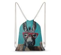 Jubonexis Cute Donkey with Red Glasses Wooden Fence Drawstring Backpack Canvas String Bag Lightweight Sports Gym Bag for Men Women