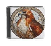 Jubonexis Cute Eagle Stained Glass Soft PU Leather Bifold Wallet, Coin Purse Credit Pass Case, Durable Card-Holder Slim Billfold for Men Woman Money Storage