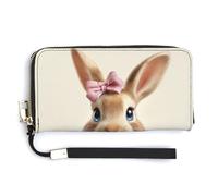 Jubonexis Cute Easter Bunny with A Pink Bow PU Leather Clutch Long Bifold Wallet, Coin Purse Credit Pass Case, Durable Card-Holder Money Storage for Women Men