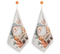 Jubonexis Cute Easter Gnome with Long White Beard Small Hand Towel with Hanging Loop 2 PCS Absorbent Soft Wash Cloth for Kitchen Bathroom