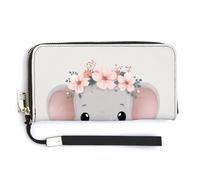 Jubonexis Cute Elephant Wearing A Floral Crown PU Leather Clutch Long Bifold Wallet, Coin Purse Credit Pass Case, Durable Card-Holder Money Storage for Women Men