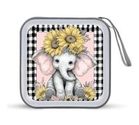 Jubonexis Cute Elephant with Large Sunflowers CD Case DVD Storage Case Portable