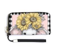 Jubonexis Cute Elephant with Large Sunflowers PU Leather Clutch Long Bifold Wallet, Coin Purse Credit Pass Case, Durable Card-Holder Money Storage for Women Men