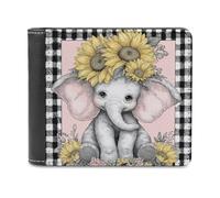 Jubonexis Cute Elephant with Large Sunflowers Soft PU Leather Bifold Wallet, Coin Purse Credit Pass Case, Durable Card-Holder Slim Billfold for Men Woman Money Storage