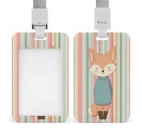 Jubonexis Cute Fox Smiling Colorful Vertical Stripes ID Badge Holder Retractable Clip Card Holder Card Protector Name Badge Name Tag for Work Office Doctor Nurse
