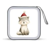 Jubonexis Cute Fox Wearing Santa Hat CD Case DVD Storage Case Portable for Car Home Travel