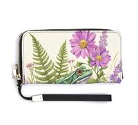 Jubonexis Cute Frog on Mushroom Flowers PU Leather Clutch Long Bifold Wallet, Coin Purse Credit Pass Case, Durable Card-Holder Money Storage for Women Men