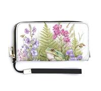 Jubonexis Cute Frog Perched on Mushroom Bush PU Leather Clutch Long Bifold Wallet, Coin Purse Credit Pass Case, Durable Card-Holder Money Storage for Women Men