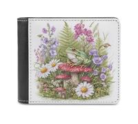 Jubonexis Cute Frog Perched on Mushroom Bush Soft PU Leather Bifold Wallet, Coin Purse Credit Pass Case, Durable Card-Holder Slim Billfold for Men Woman Money Storage