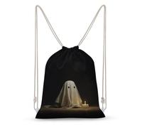 Jubonexis Cute Ghost by Candles Classic Horror Drawstring Backpack Canvas String Bag Lightweight Sports Gym Bag for Men Women