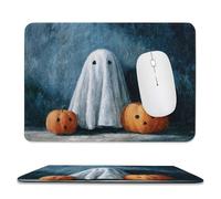 Jubonexis Cute Ghost Carved Pumpkins Halloween Spooky Mouse Pad, Small Office Computer Mouse Pads for Desk Laptop with Non-Slip Rubber Base Mouse Mat, Gaming Mouse Pads