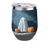 Jubonexis Cute Ghost Carved Pumpkins Halloween Spooky Wine Tumbler Stainless Steel Insulated Mug Double Wall Water Cup with Lid 12 Oz