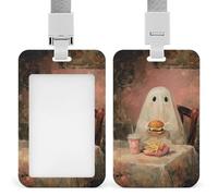 Jubonexis Cute Ghost Eating Hamburger Coffee Cup ID Badge Holder Retractable Clip Card Holder Card Protector Name Badge Name Tag for Work Office Doctor Nurse