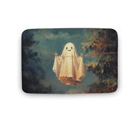 Jubonexis Cute Ghost Hanging on The Line Bathroom Door Rug Mat, Extra Soft Coral Velvet Floor Mat, Rapid Water Absorption Non Slip Comfortable Bath Rugs Mats 15.7"x23.6"
