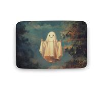 Jubonexis Cute Ghost Hanging on The Line Bathroom Door Rug Mat, Extra Soft Coral Velvet Floor Mat, Rapid Water Absorption Non Slip Comfortable Bath Rugs Mats 19.7"x31.5"
