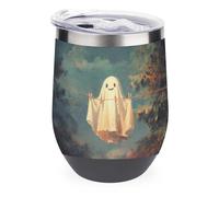 Jubonexis Cute Ghost Hanging on The Line Wine Tumbler Stainless Steel Insulated Mug Double Wall Water Cup with Lid 12 Oz