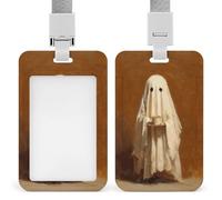 Jubonexis Cute Ghost Holding A Coffee Cup ID Badge Holder Retractable Clip Card Holder Card Protector Name Badge Name Tag for Work Office Doctor Nurse
