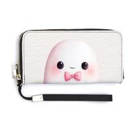 Jubonexis Cute Ghost Holding A Pink Mug PU Leather Clutch Long Bifold Wallet, Coin Purse Credit Pass Case, Durable Card-Holder Money Storage for Women Men