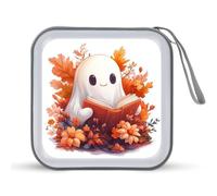 Jubonexis Cute Ghost Holding Book Autumn Leaves CD Case DVD Storage Case Portable