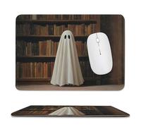 Jubonexis Cute Ghost in Library Vintage Mouse Pad, Small Office Computer Mouse Pads for Desk Laptop with Non-Slip Rubber Base Mouse Mat, Gaming Mouse Pads