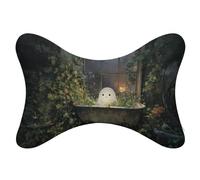 Jubonexis Cute Ghost in Old Bathtub Ivy Foliage Car Neck Pillows Set of 2, Travel Neck Pillows Head Rest Automobile Bone Pillow for Car Seat