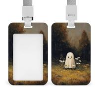 Jubonexis Cute Ghost in Open Field Vintage Aesthetic ID Badge Holder Retractable Clip Card Holder Card Protector Name Badge Name Tag for Work Office Doctor Nurse
