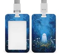 Jubonexis Cute Ghost in The Forest White Flowers ID Badge Holder Retractable Clip Card Holder Card Protector Name Badge Name Tag for Work Office Doctor Nurse