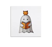 Jubonexis Cute Ghost Orange Book Tabby Cat Canvas Wall Art Poster Painting Aesthetic Picture for Living Room Farmhouse Decor Unframed 16x16inch(40x40cm)