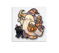 Jubonexis Cute Ghost Pumpkin-shaped Candy Bucket Canvas Wall Art Poster Painting Aesthetic Picture for Living Room Farmhouse Decor Unframed 16x16inch(40x40cm)