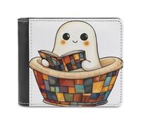 Jubonexis Cute Ghost Reading in The Bathtub Soft PU Leather Bifold Wallet, Coin Purse Credit Pass Case, Durable Card-Holder Slim Billfold for Men Woman Money Storage