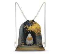 Jubonexis Cute Ghost Reading Yellow Tree Drawstring Backpack Canvas String Bag Lightweight Sports Gym Bag for Men Women