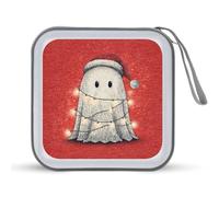 Jubonexis Cute Ghost Wearing Santa Hat Christmas Lights CD Case DVD Storage Case Portable for Car Home Travel