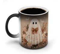 Jubonexis Cute Ghost Wearing Vintage Lace Sheet Color Changing Mugs Heat Changing Ceramic Coffee Mug Novelty Funny Tea Water Cup 11OZ