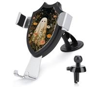 Jubonexis Cute Ghost Wildflowers Vintage Aesthetic Car Phone Holder Mount Triangle Clip Base Air Vent Cell Phone Car Mount Automotive Accessories for 4-6 Inches Cell Smartphones