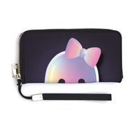 Jubonexis Cute Ghost with A Bow PU Leather Clutch Long Bifold Wallet, Coin Purse Credit Pass Case, Durable Card-Holder Money Storage for Women Men
