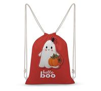 Jubonexis Cute Ghost with A Pumpkin Saying Hello Boo Drawstring Backpack Canvas String Bag Lightweight Sports Gym Bag for Men Women