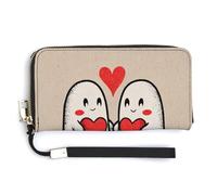 Jubonexis Cute Ghosts Handing Red Hearts Halloween Valentine PU Leather Clutch Long Bifold Wallet, Coin Purse Credit Pass Case, Durable Card-Holder Money Storage for Women Men