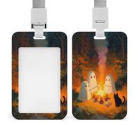 Jubonexis Cute Ghosts Roasting Over A Campfire ID Badge Holder Retractable Clip Card Holder Card Protector Name Badge Name Tag for Work Office Doctor Nurse