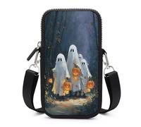 Jubonexis Cute Ghosts Walking Old Forest Path Pumpkins Crossbody Mobile Phone Bag Smartphone Bag With Adjustable Strap black