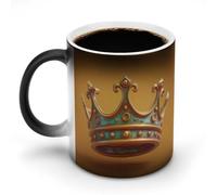 Jubonexis Cute Gold Crown for King on Yellow Color Changing Mugs Heat Changing Ceramic Coffee Mug Novelty Funny Tea Water Cup 11OZ