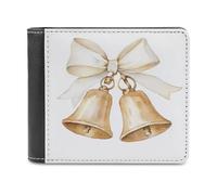 Jubonexis Cute Gold Wedding Bells with White Coquette Bow Soft PU Leather Bifold Wallet, Coin Purse Credit Pass Case, Durable Card-Holder Slim Billfold for Men Woman Money Storage