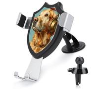 Jubonexis Cute Golden Retriever Wearing Headphones Car Phone Holder Mount Triangle Clip Base Air Vent Cell Phone Car Mount Automotive Accessories for 4-6 Inches Cell Smartphones
