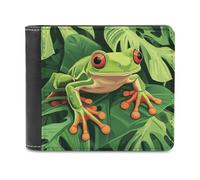 Jubonexis Cute Green Tree Frog on Leaves Soft PU Leather Bifold Wallet, Coin Purse Credit Pass Case, Durable Card-Holder Slim Billfold for Men Woman Money Storage
